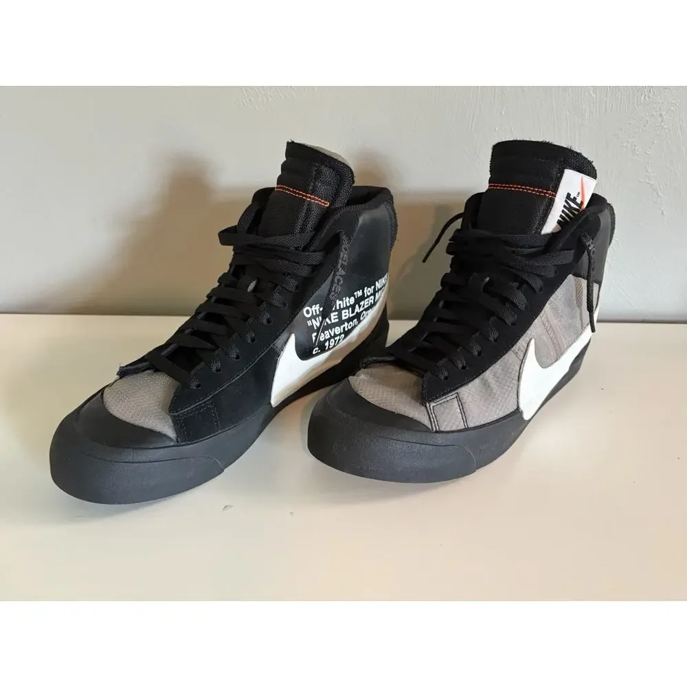 Men Nike Blazer mid off white black grim reaper used No box AA3832-001 (0026)